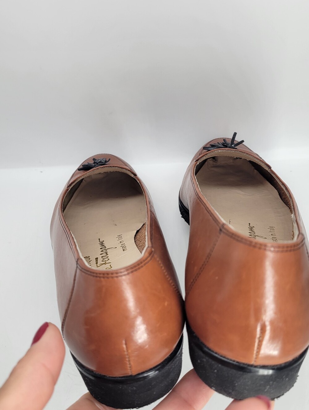 Salvatore Ferragamo Womens Loafers Cognac Brown Leather Tassel Flats Shoes 5.5 B - Picture 8 of 10